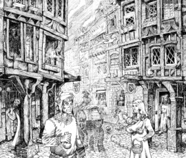 Medieval Street Scene 22” x 17” by Scott A. Story Medieval Street Scene