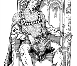 Arnot Olyndros claims to be king of the vampires, and he is among the oldest of kind in existence. Here, wearing amazing finery, he sits in a power pose upon his throne. He seems vaguely bored and very self-assured. From the Realms of Aorlis Fantasy Setting, 14x15” brush and pen and inked. Artist Scott Story. 2026.