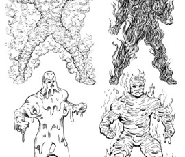 Para Sagani are quasi elements, representing not air, earth, fire, and water, but steam, smoke, mud, and magma. 14x16" Brush and ink art by Scott Story 2026.