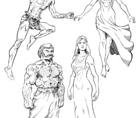 The Sagani are the elemental spirits described by Paracelsus, being Salamandri, Sylphs, Gnomi, and Undines. 14x16" art by Scott Story 2026.